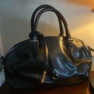 Black faux leather zipper bag inside pocket spacious